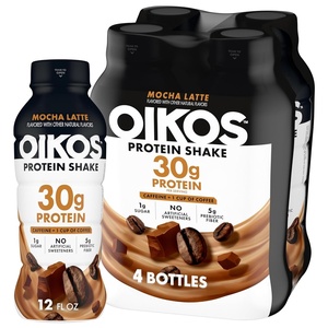 image:imageOikos 30g Protein Shake Mocha Latte Shelf Stable High Protein Drinks Ready to Drink 5g Prebiotic Fiber 12 fl oz Bottle 4 Count
