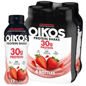 image:imageOikos 30g Protein Shake Strawberry High Protein Drinks Shelf Stable Ready to Drink 5g Prebiotic Fiber 12 fl oz Bottle 4 Count