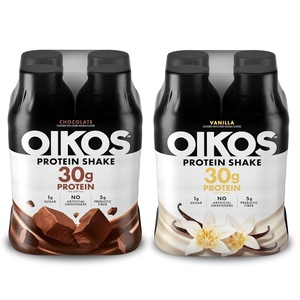 image:imageOikos 30g Protein Shake Strawberry Shelf Stable High Protein Drinks Ready to Drink 5g Prebiotic Fiber 12 fl oz Bottle 12 CountChocolate  Vanilla