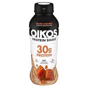 image:imageOikos Protein Shake Salted Caramel 30g High Protein Drinks Shelf Stable Ready to Drink 5g Prebiotic Fiber 12 fl oz Bottle
