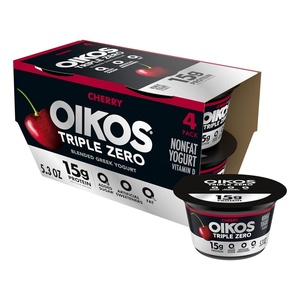 image:imageOikos Triple Zero Cherry Nonfat Greek Yogurt Pack 0 Fat 0g Added Sugar and 0 Artificial Sweeteners Just Delicious High Protein Yogurt 4 Ct 53 OZ Cups
