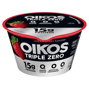 image:imageOikos Triple Zero Strawberry Nonfat Greek Yogurt 0 Fat 0g Added Sugar and 0 Artificial Sweeteners Just Delicious High Protein Yogurt 53 OZ Cup