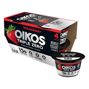 image:imageOikos Triple Zero Strawberry Nonfat Greek Yogurt Pack 0 Fat Sugar Free and 0 Artificial Sweeteners Just Delicious High Protein Yogurt 4 Ct 53 OZ Cups