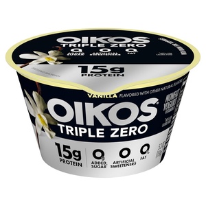 image:imageOikos Triple Zero Vanilla Nonfat Greek Yogurt 0 Fat 0g Added Sugar and 0 Artificial Sweeteners Just Delicious High Protein Yogurt 53 OZ Cup53 Ounce Pack of 1
