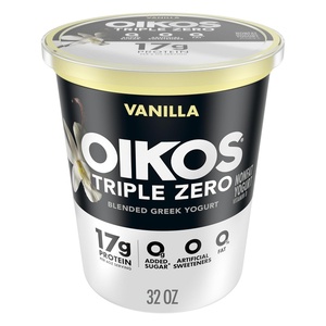 image:imageOikos Triple Zero Vanilla Nonfat Greek Yogurt Tub 0 Fat 0g Added Sugar and 0 Artificial Sweeteners Just Delicious High Protein Yogurt 32 OZ