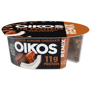 image:imageOikos REMIX Coco Almond Chocolate Coconut Nonfat Greek Yogurt with Honey Praline Almonds and Dark Chocolate MixIns Delicious High Protein Yogurt Snack With 11g of Protein 45 OZ Cup